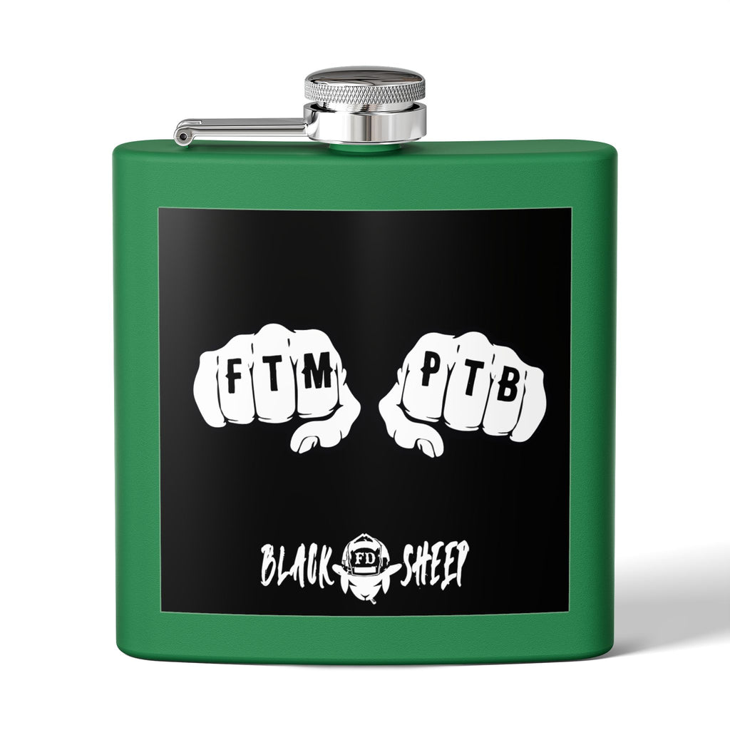 6oz Stainless Steel Flask — Black Sheep 'FTMP PTB' Knuckle Tattoo Design