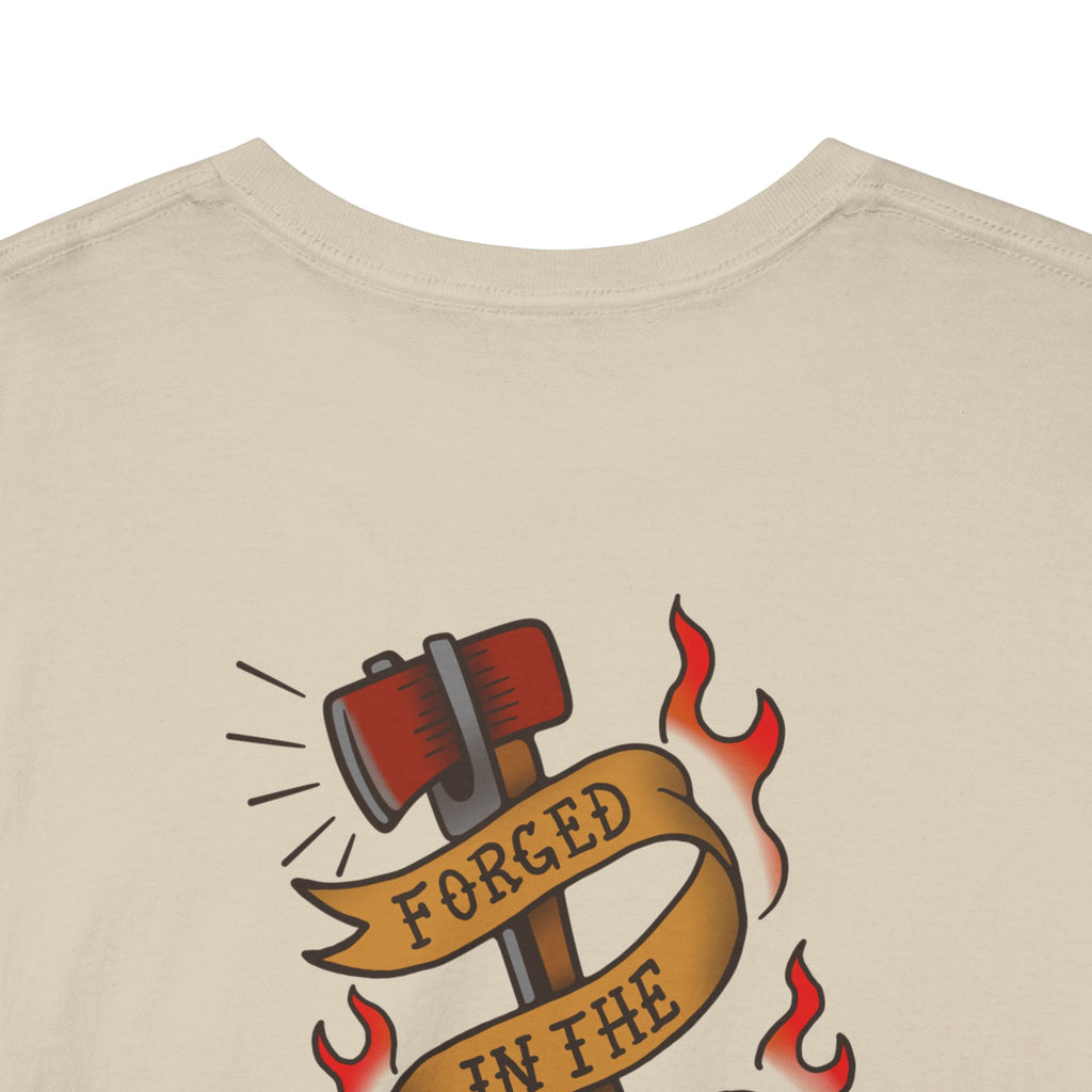 Graphic Tee — 'Forged in the Flame' Firefighter Tattoo Design