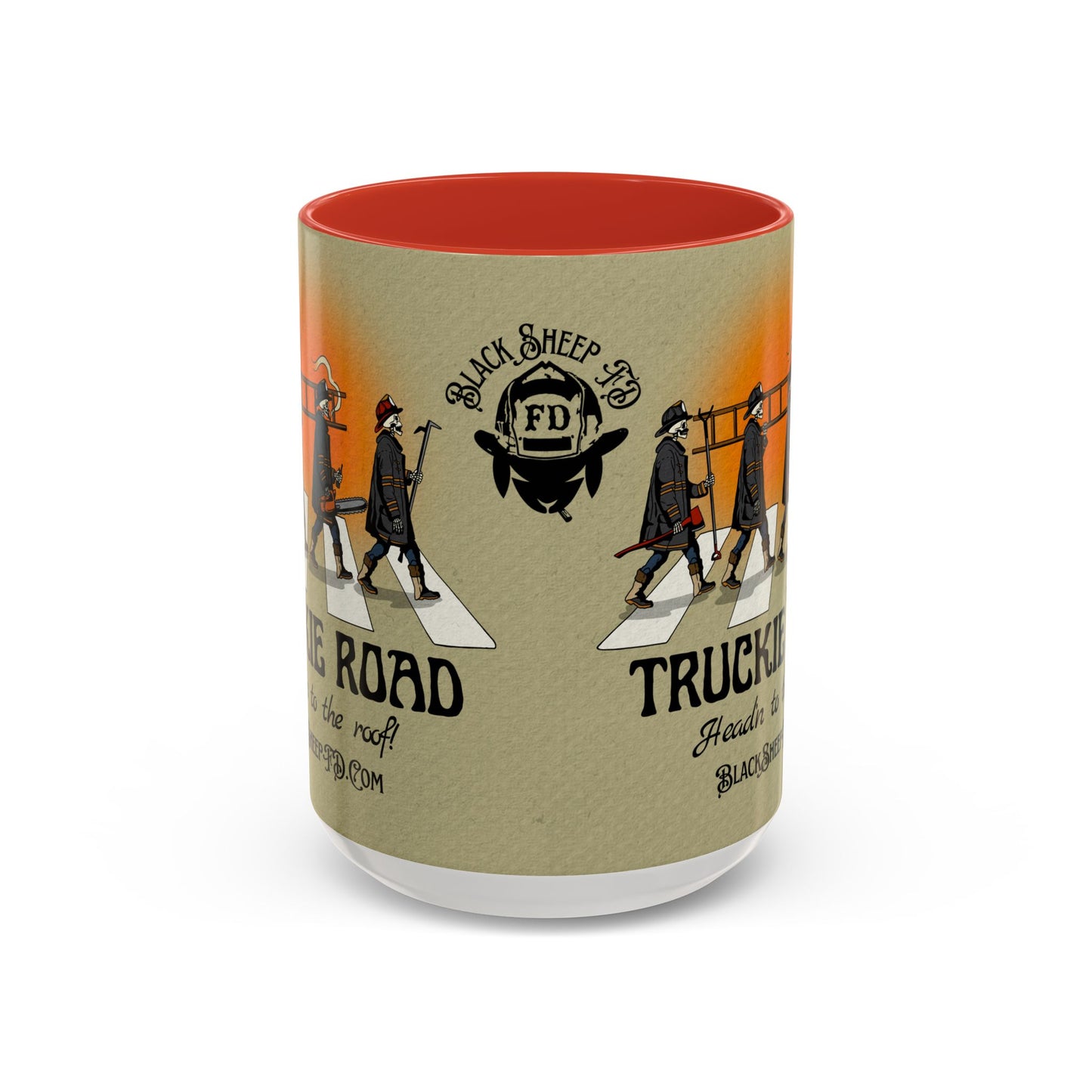 Truckie Road Coffee Mug — "Headin' to the Roof" Firefighter Band Design 15oz