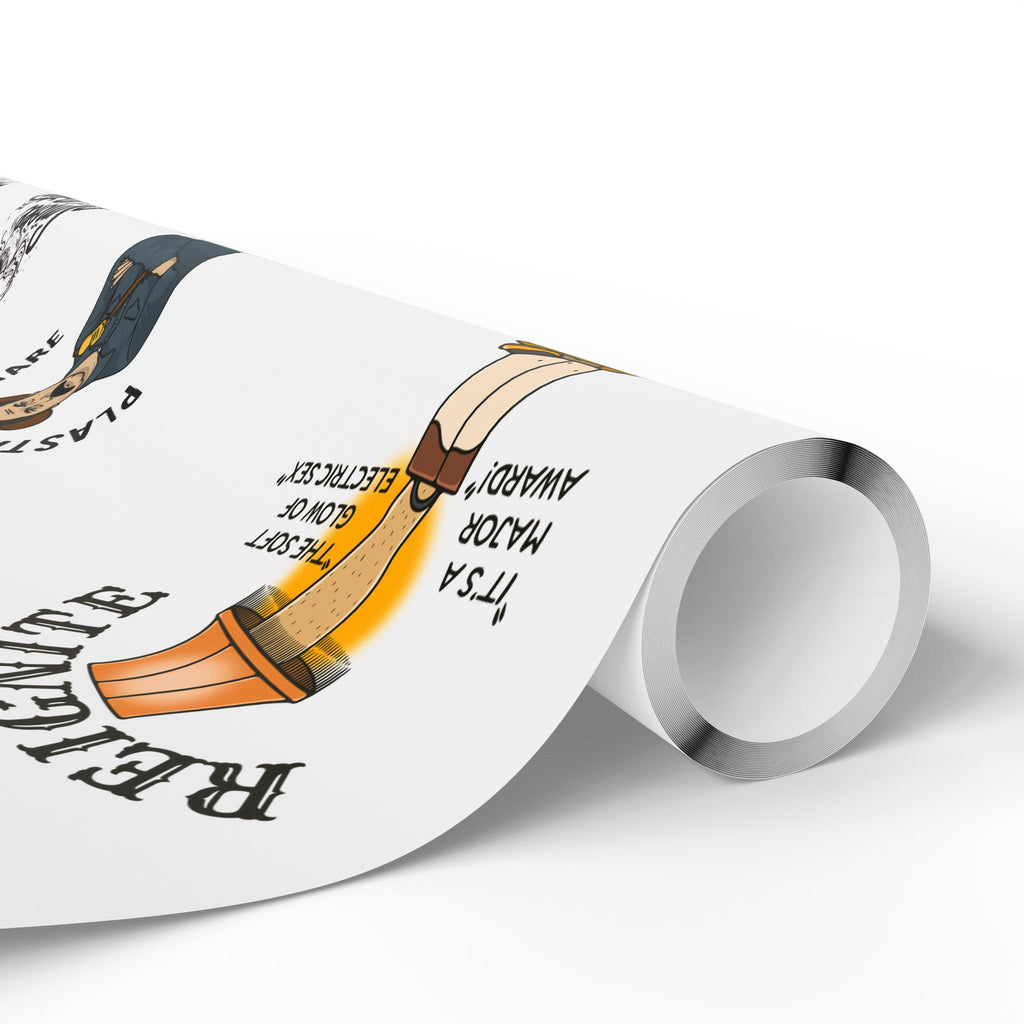 WHITE Wrapping Paper Roll — Retro Black Sheep FD Pattern