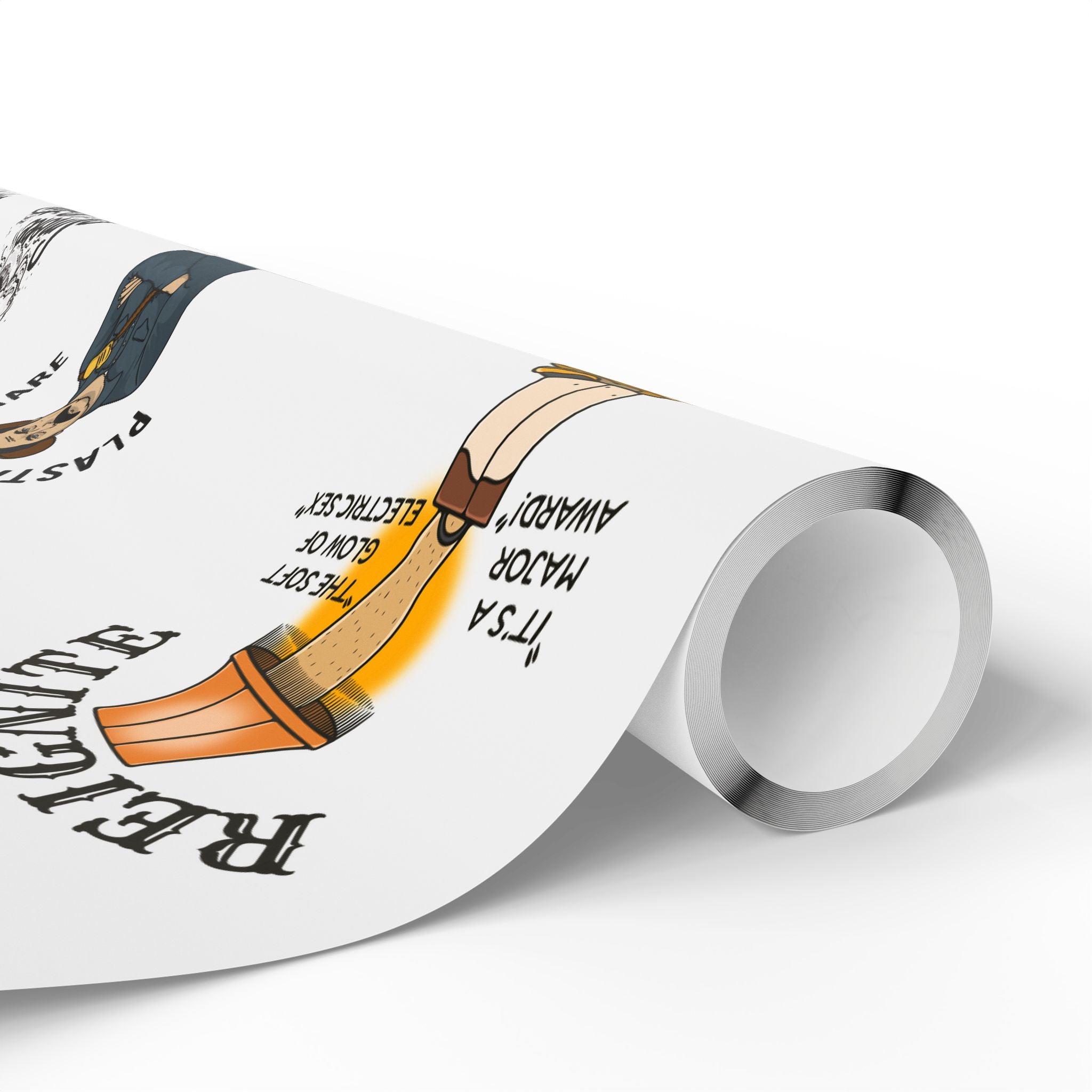 WHITE Wrapping Paper Roll — Retro Black Sheep FD Pattern