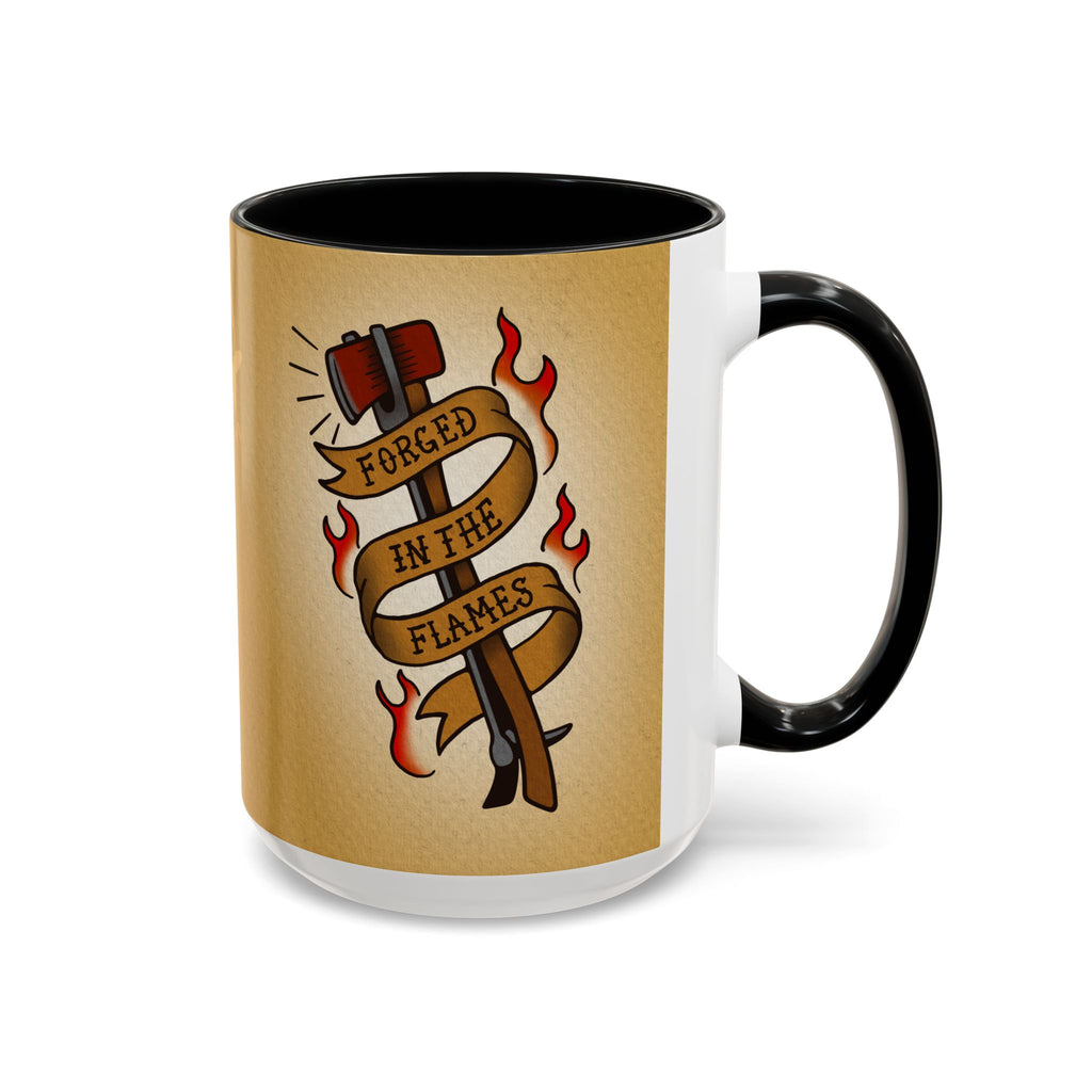 Forged in the Flames Coffee Mug — Firefighter Tattoo-Style Accent Mug