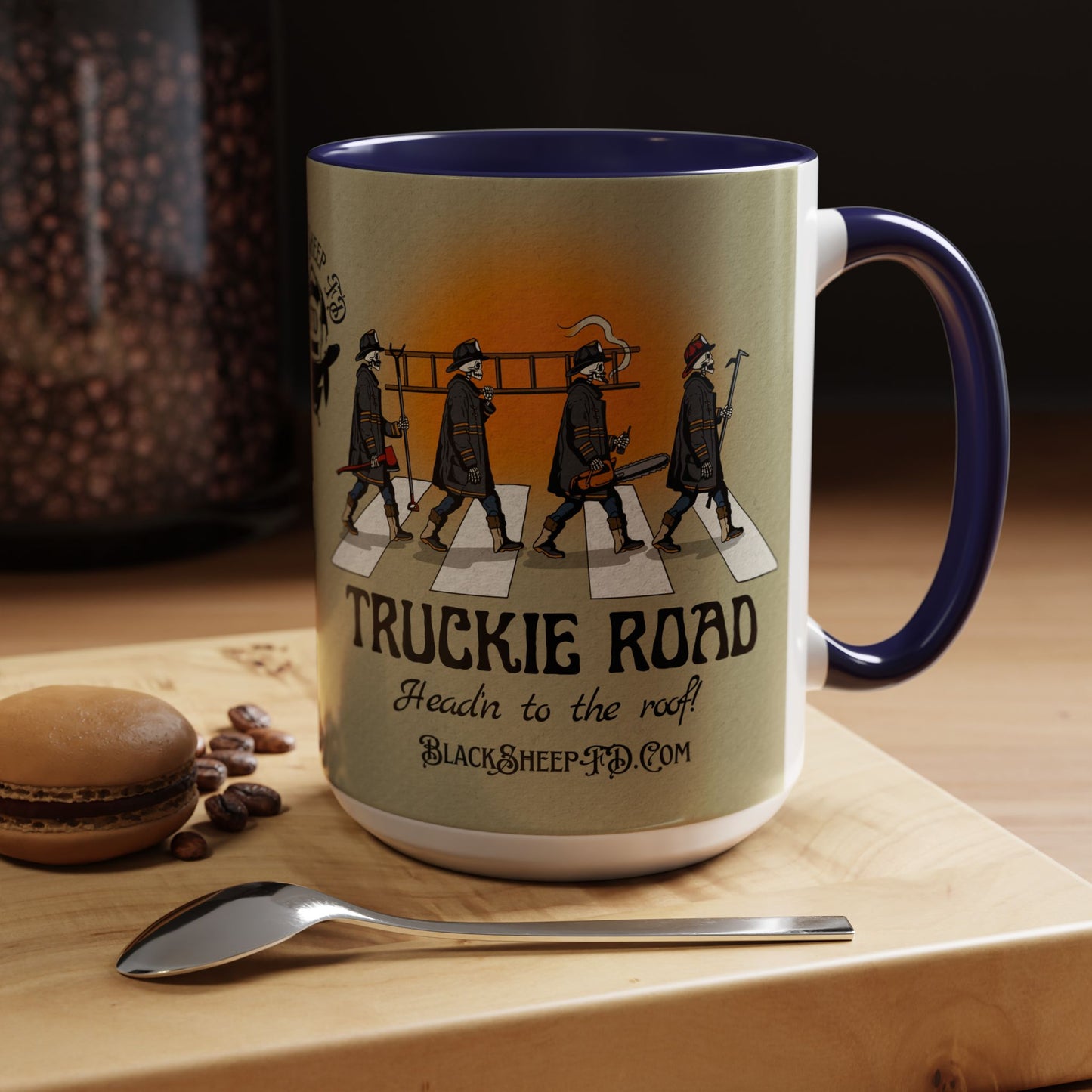 Truckie Road Coffee Mug — "Headin' to the Roof" Firefighter Band Design 15oz
