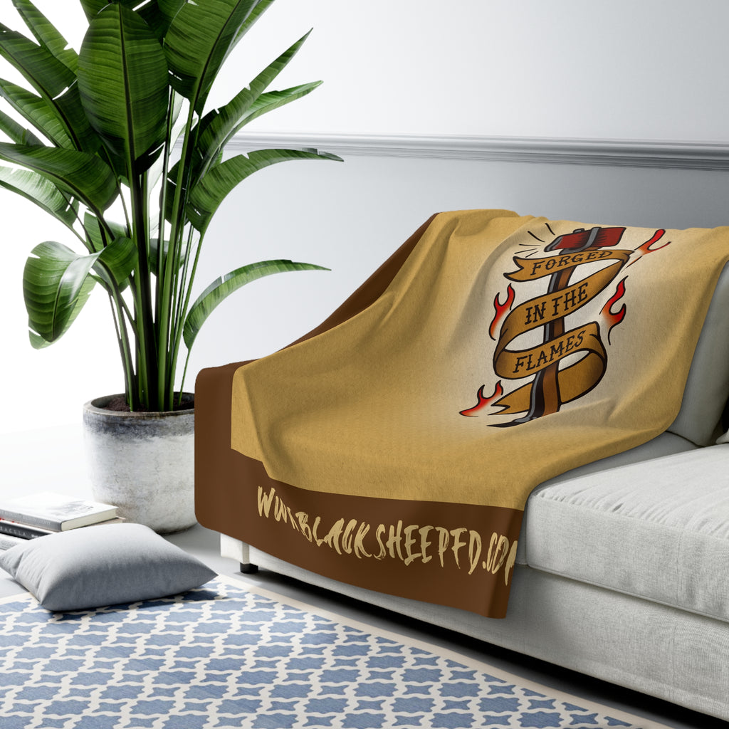 Sherpa Blanket — “Forged in the Flames” Firefighter Tattoo Style Irons