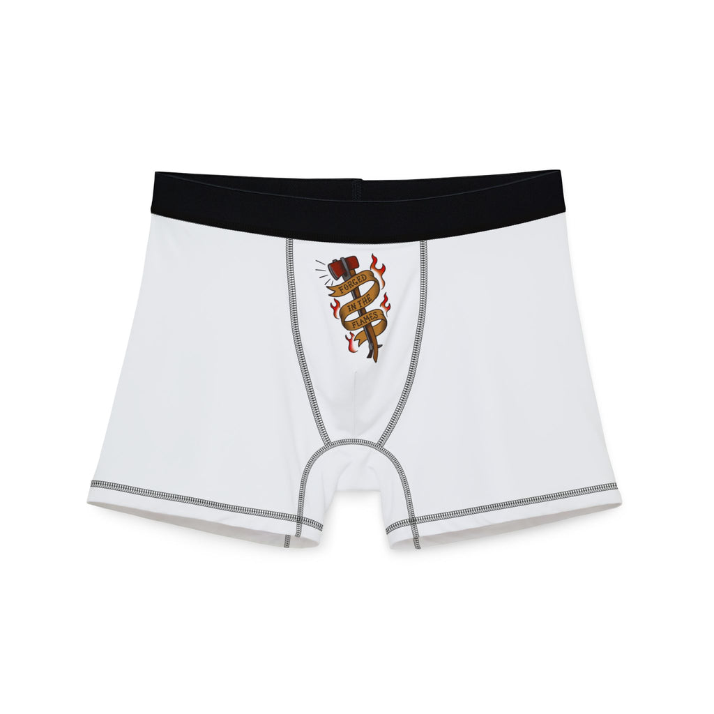 Men's Boxer Briefs with Set of Married Irons Wrapped in "Forged in The Flames" Banner
