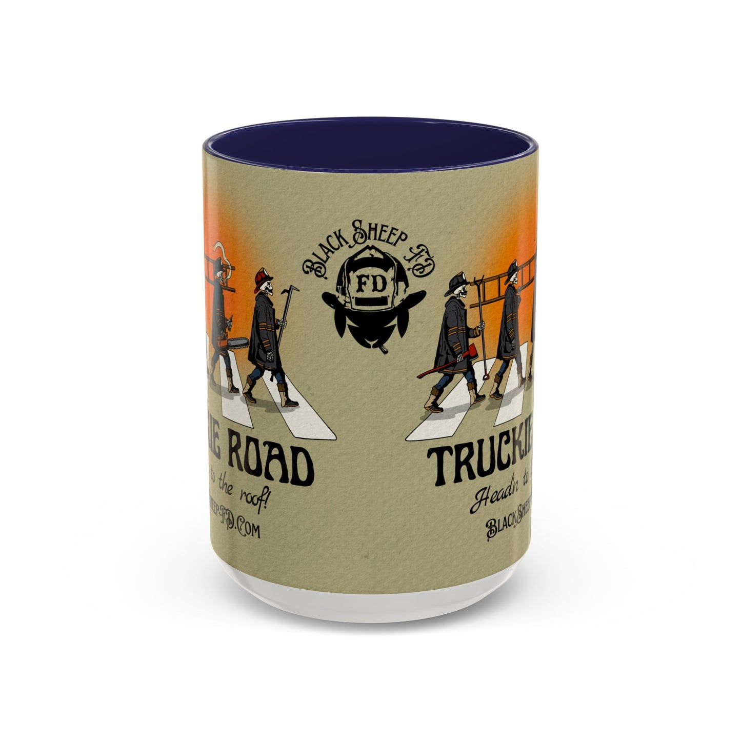 Truckie Road Coffee Mug — "Headin' to the Roof" Firefighter Band Design 15oz