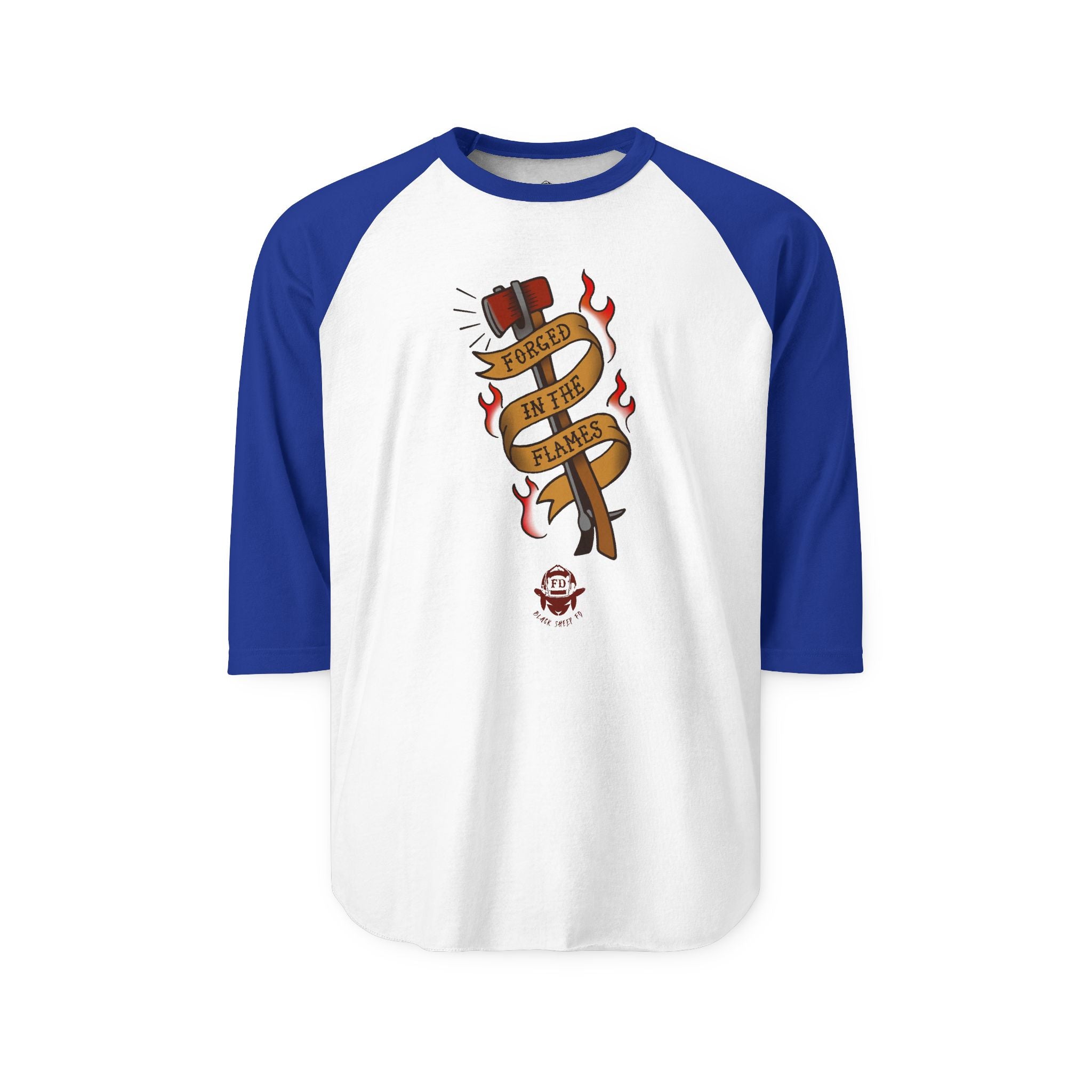 Firefighter Baseball Shirt — 'Forged in the Flames' Tattoo-Style Tee