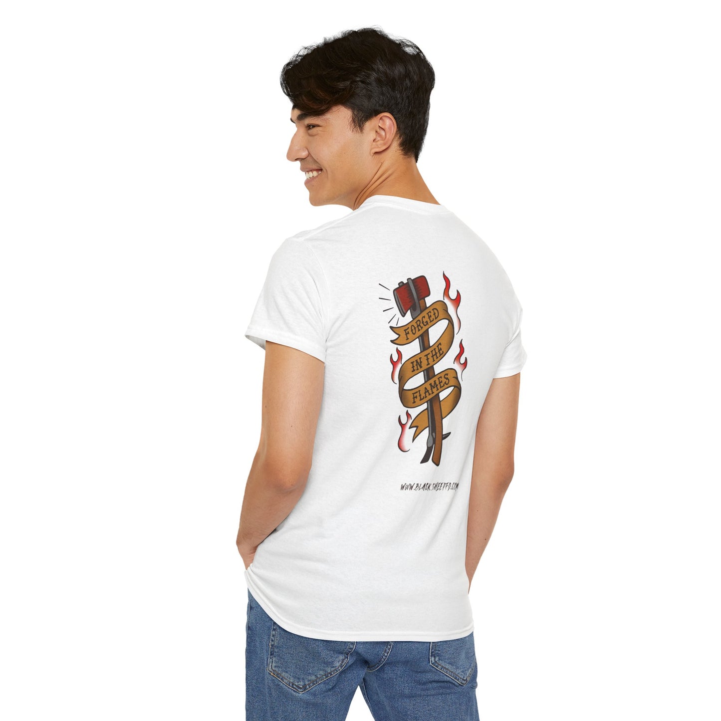 Graphic Tee — 'Forged in the Flame' Firefighter Tattoo Design
