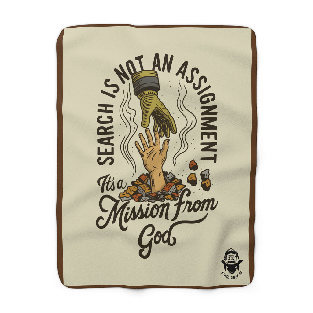 Sherpa Fleece Blanket — "Search Is Not An Assignment, It's a Mission From God" Rescue-Themed Cozy Throw