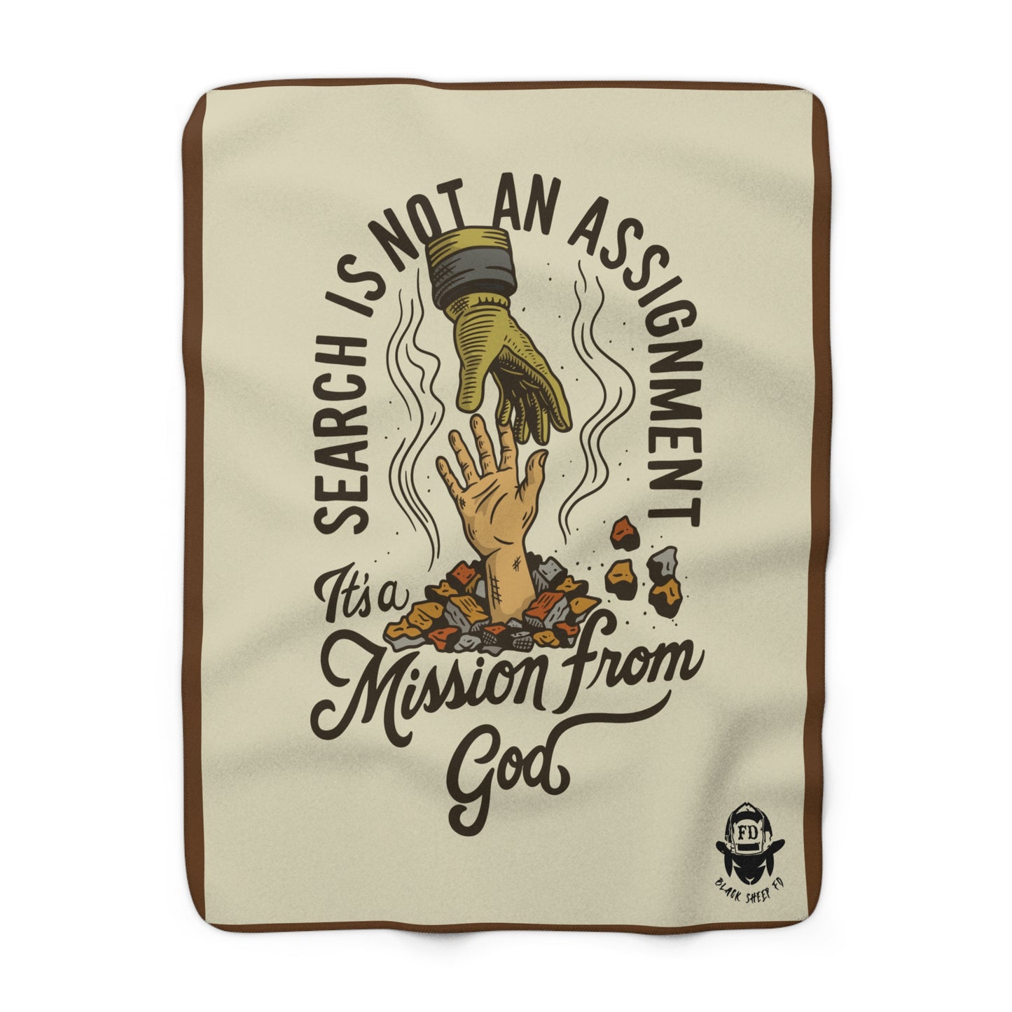 Sherpa Fleece Blanket — "Search Is Not An Assignment, It's a Mission From God" Rescue-Themed Cozy Throw