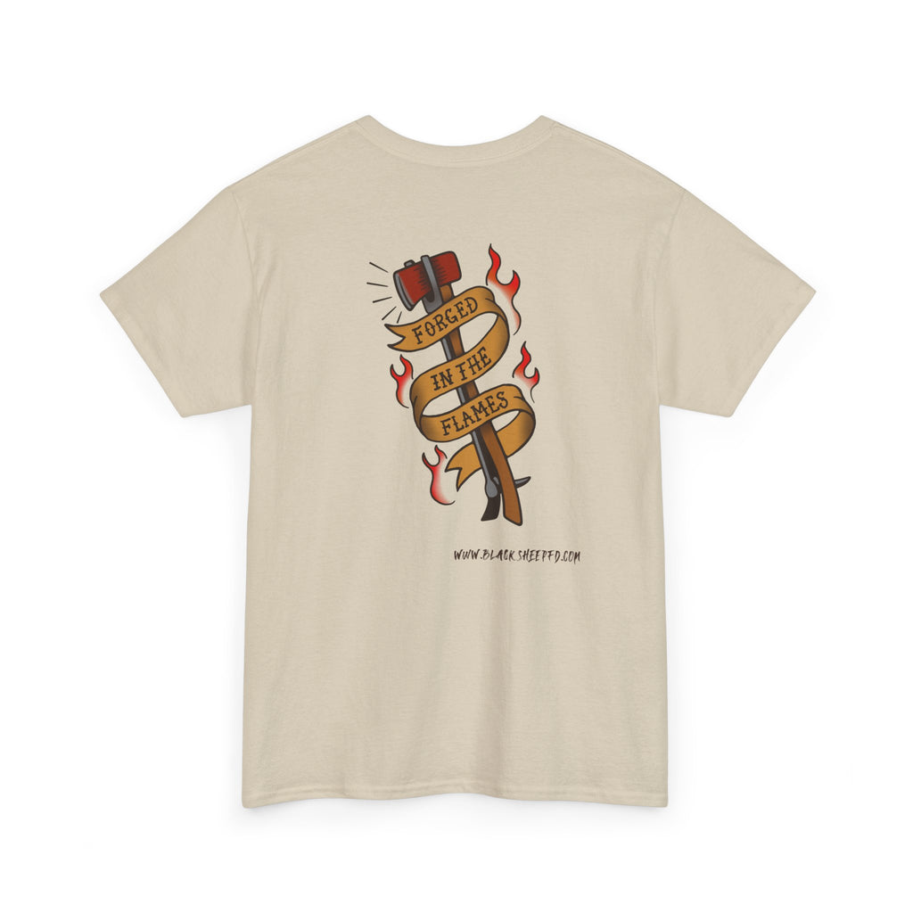 Graphic Tee — 'Forged in the Flame' Firefighter Tattoo Design