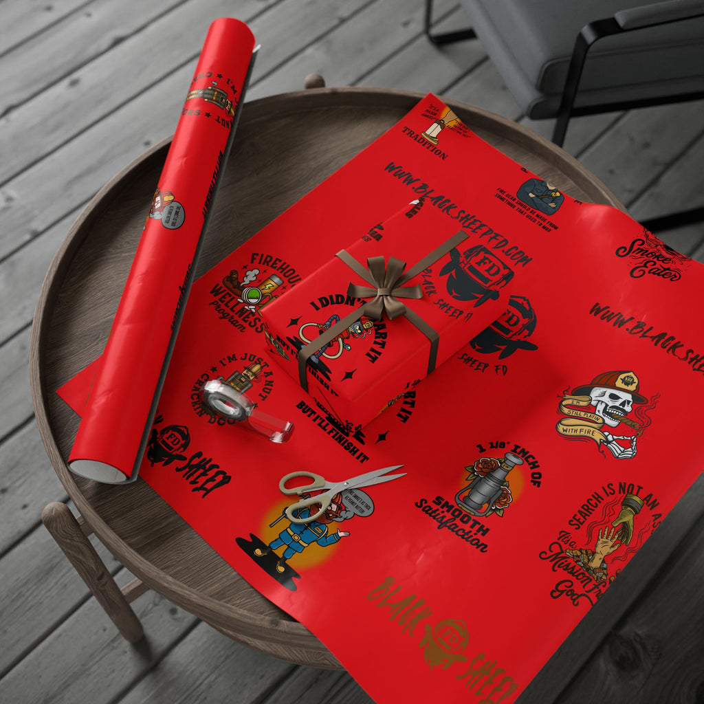 RED Wrapping Paper Roll — Retro Black Sheep FD Pattern