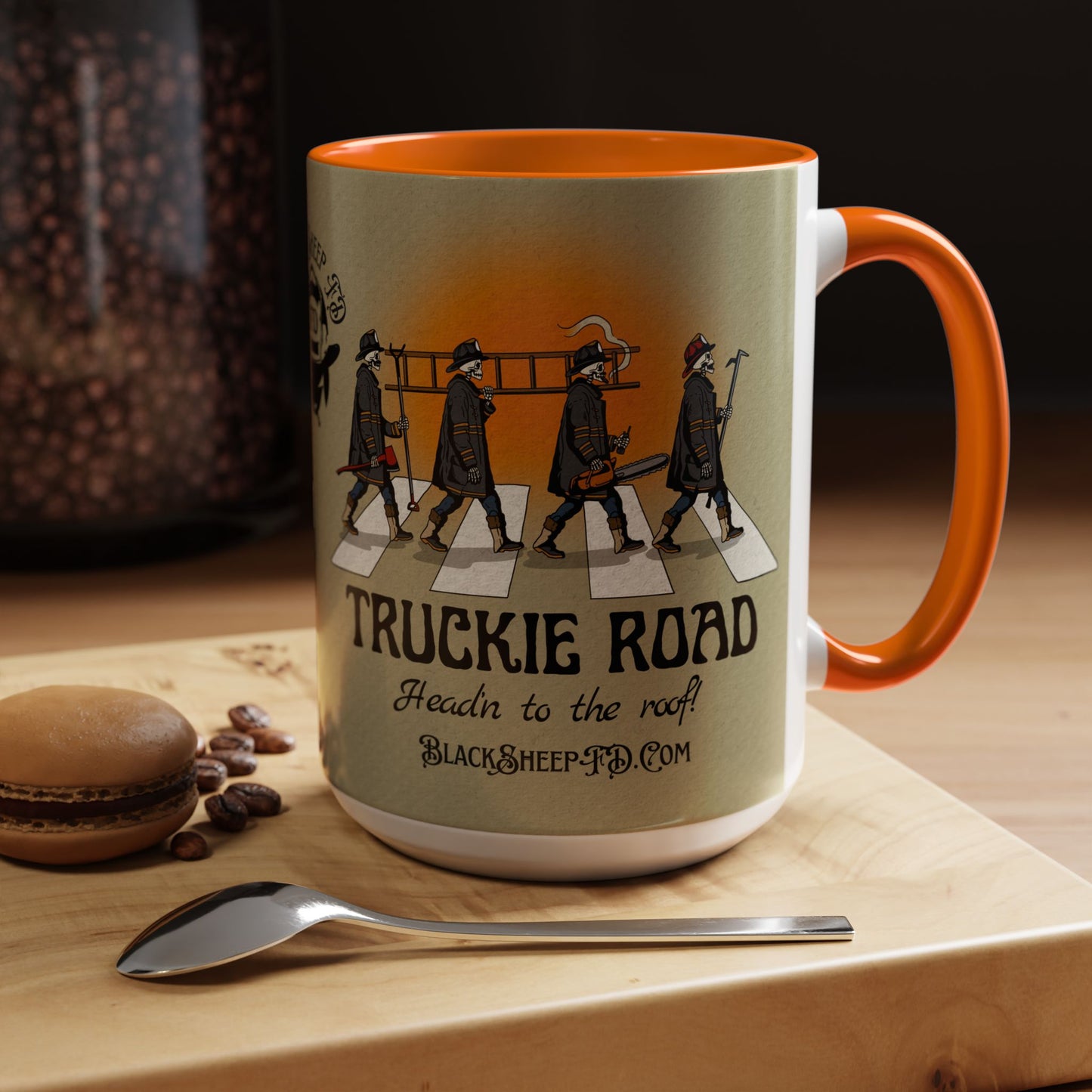 Truckie Road Coffee Mug — "Headin' to the Roof" Firefighter Band Design 15oz