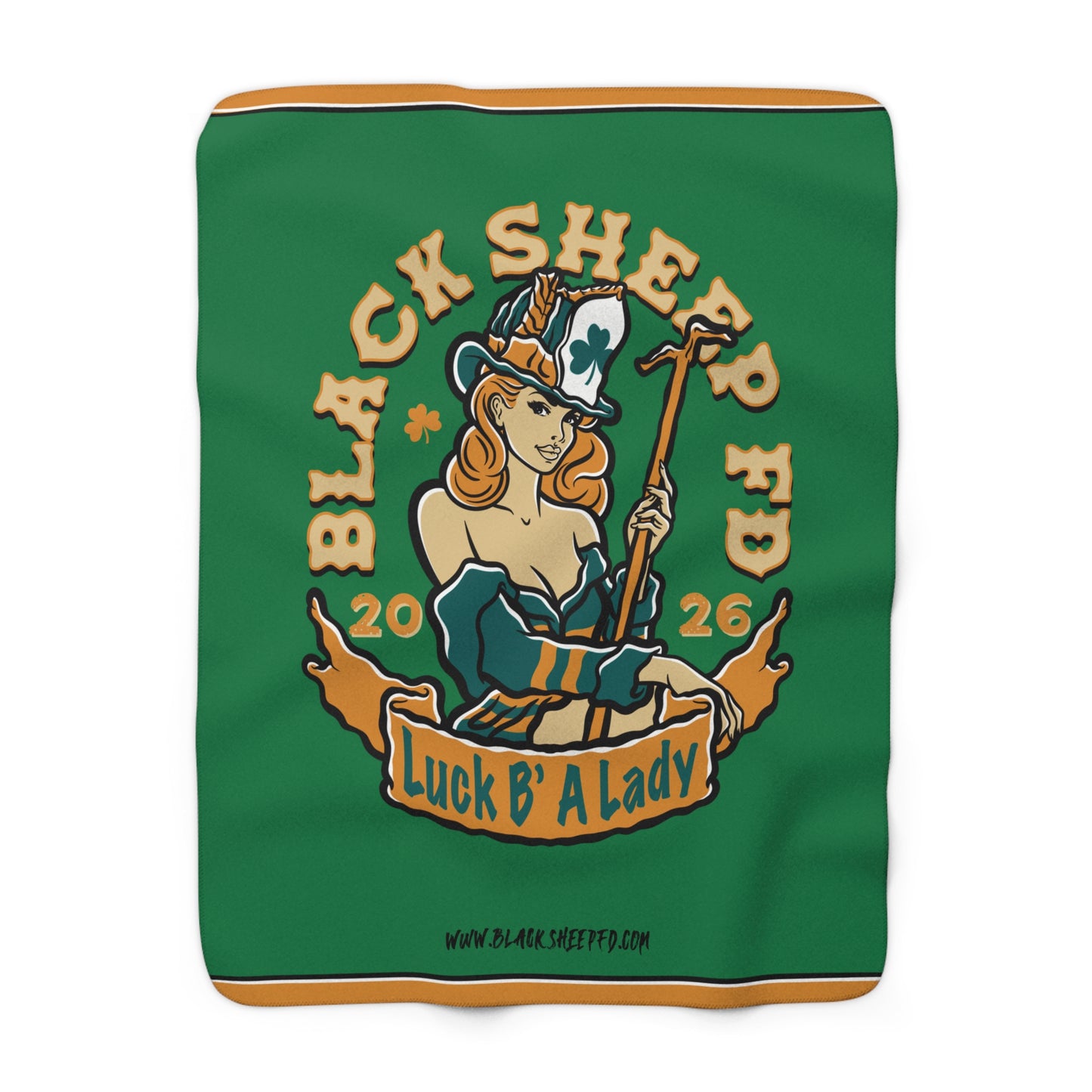 Shamrock Lady Sherpa Blanket — 'Black Sheep F.D.' (STRIPED VERSION) 2026 Green Fleece