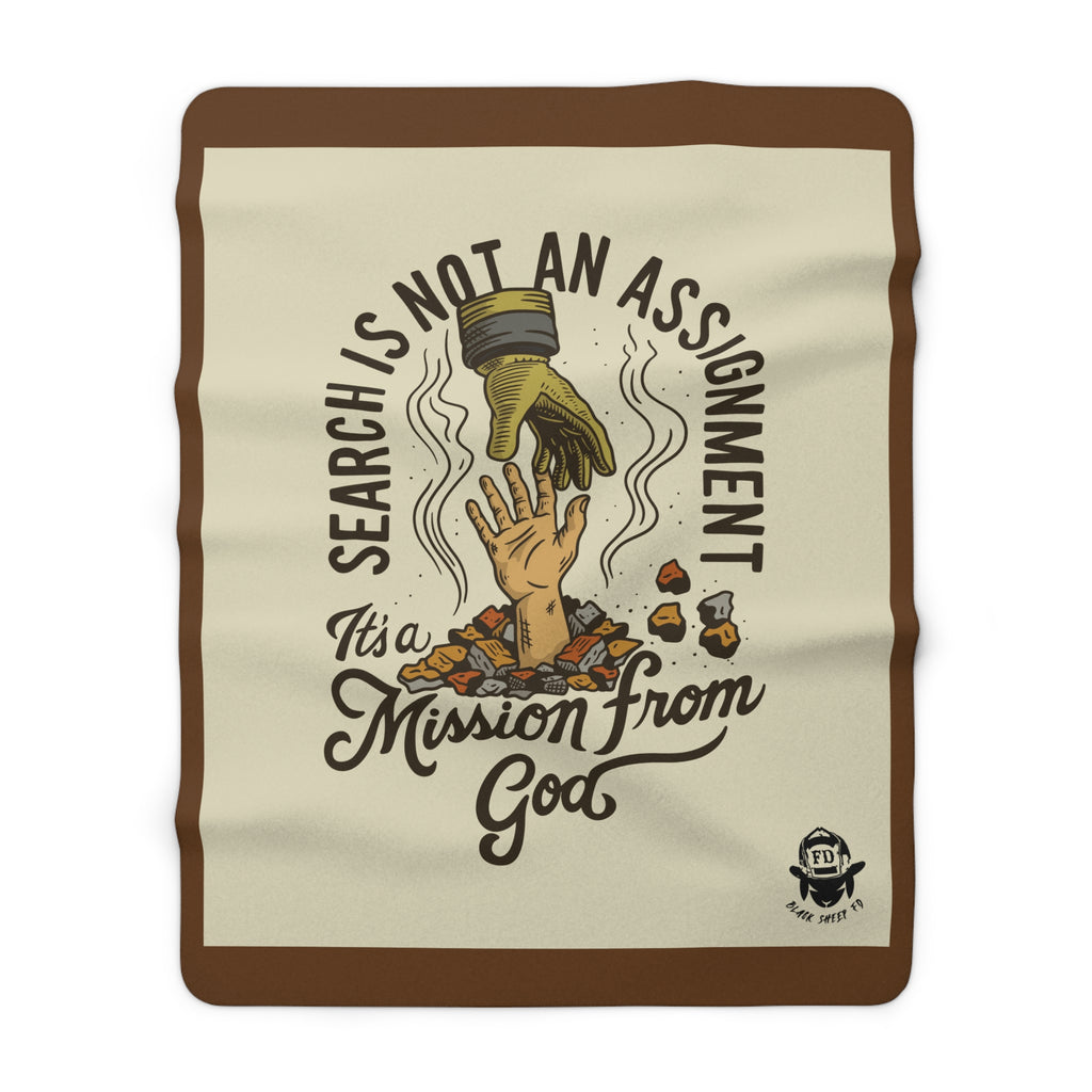 Sherpa Fleece Blanket — "Search Is Not An Assignment, It's a Mission From God" Rescue-Themed Cozy Throw