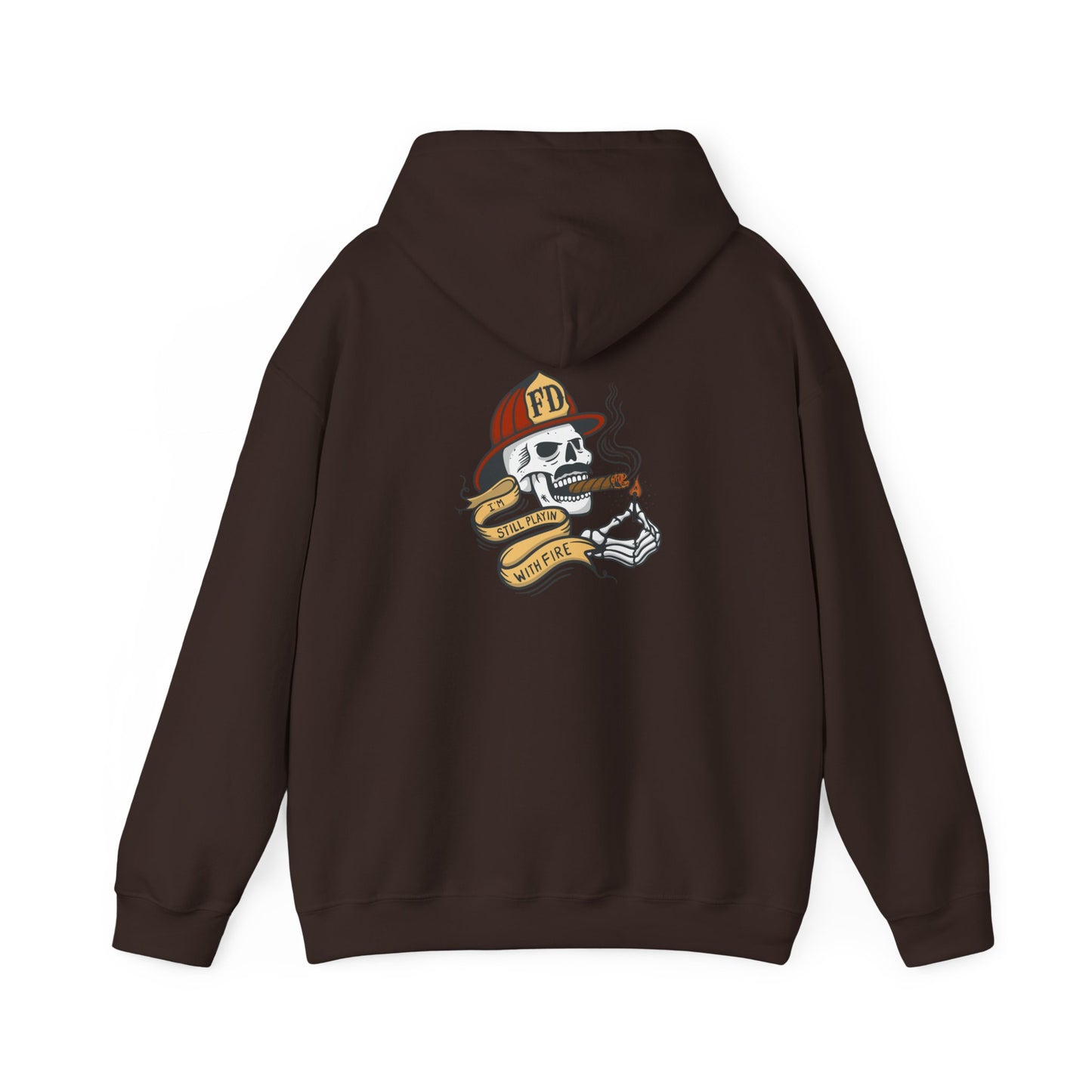 Firefighter Skull "Still Playing with Fire" Hoodie, Unisex Heavy Blend Sweatshirt