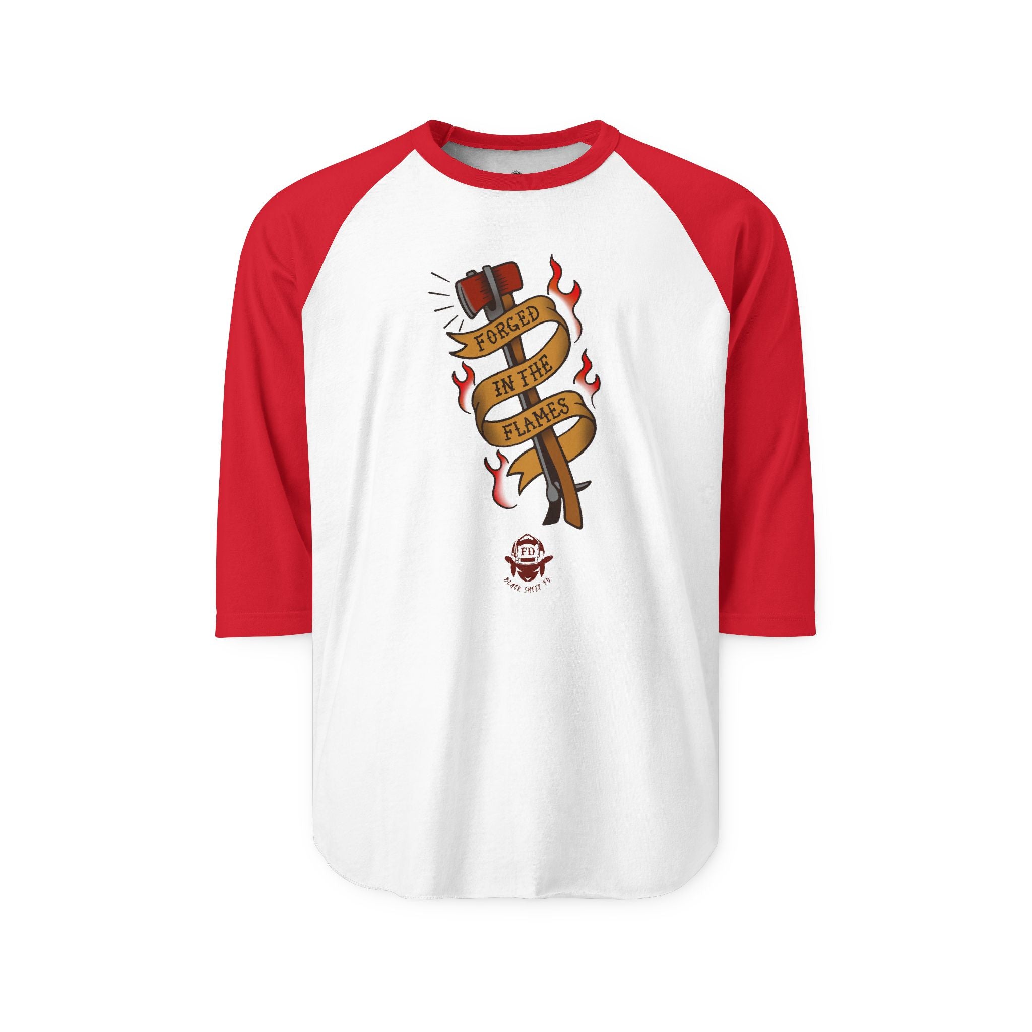 Firefighter Baseball Shirt — 'Forged in the Flames' Tattoo-Style Tee