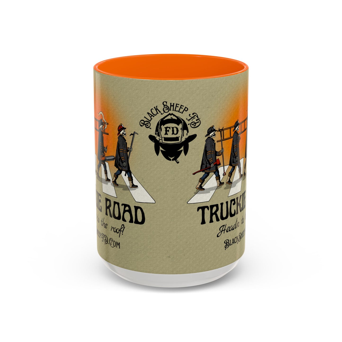 Truckie Road Coffee Mug — "Headin' to the Roof" Firefighter Band Design 15oz