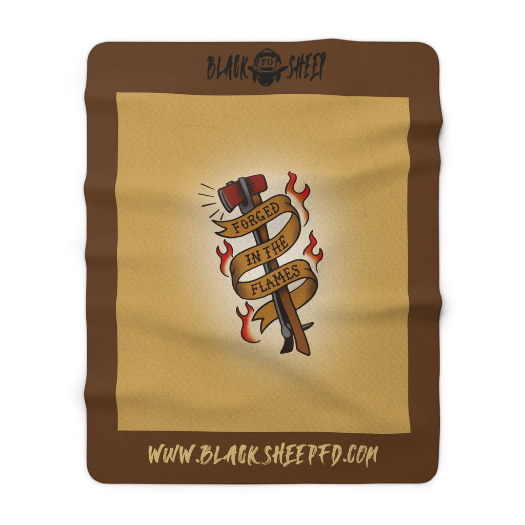 Sherpa Blanket — “Forged in the Flames” Firefighter Tattoo Style Irons