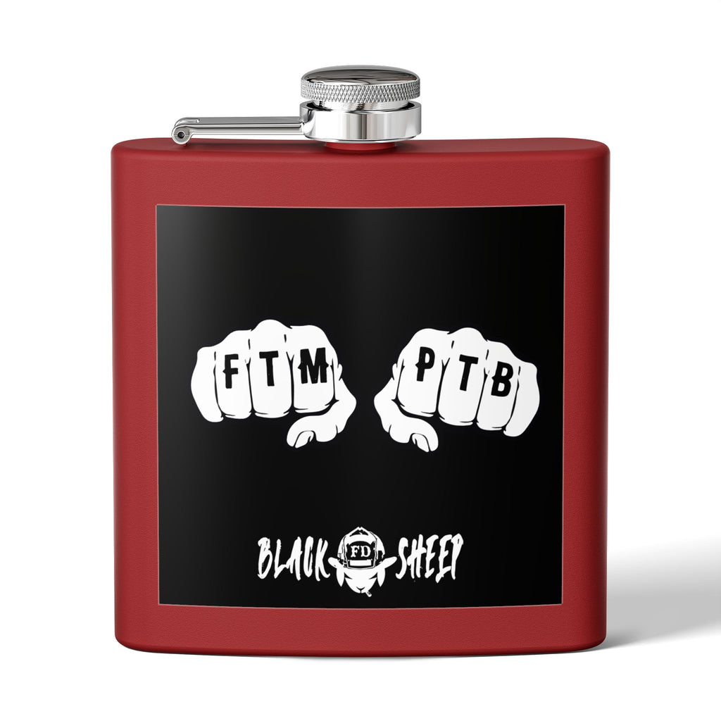 6oz Stainless Steel Flask — Black Sheep 'FTMP PTB' Knuckle Tattoo Design