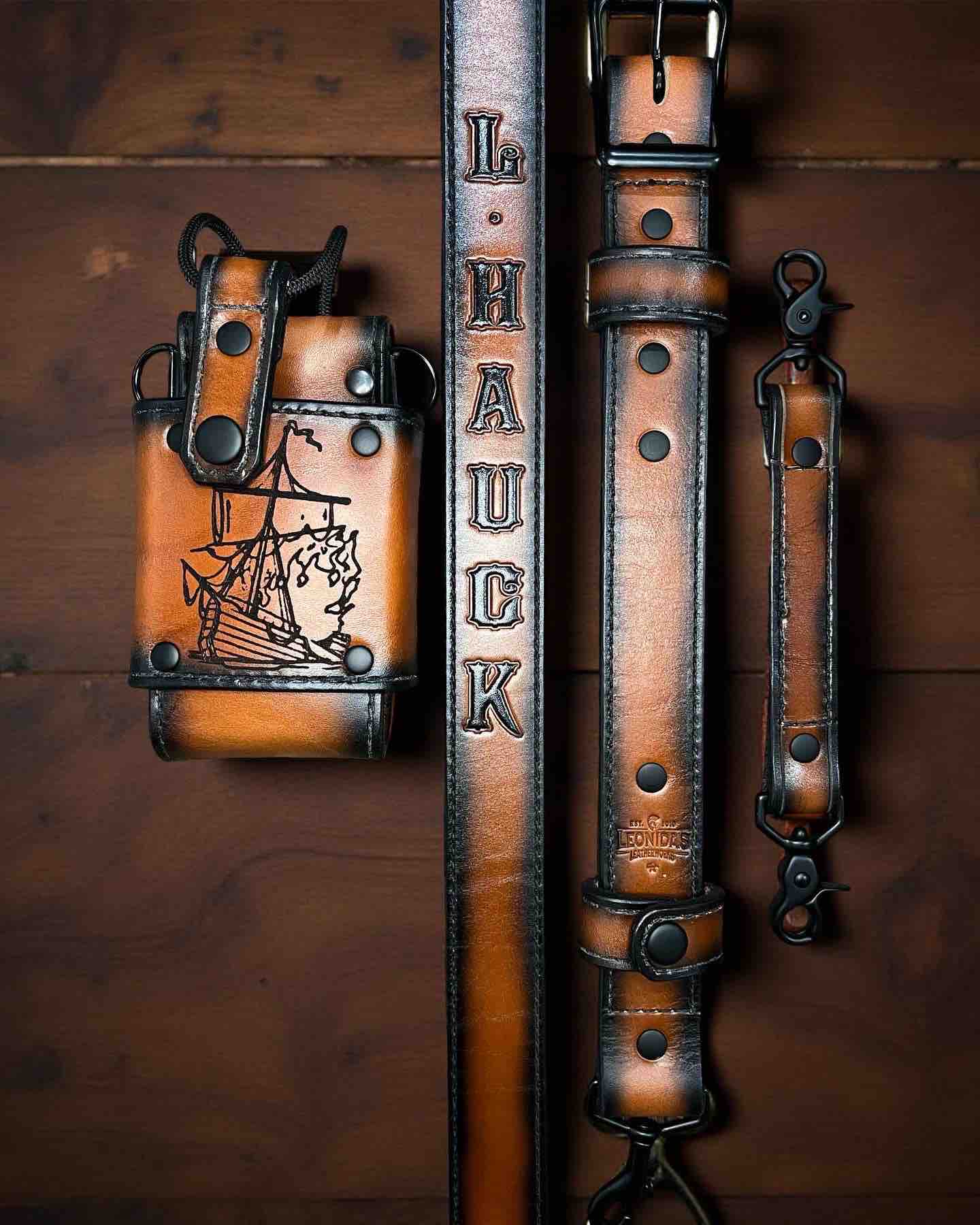"Leather Head" Grade ADJUSTABLE Radio Strap FULL SET