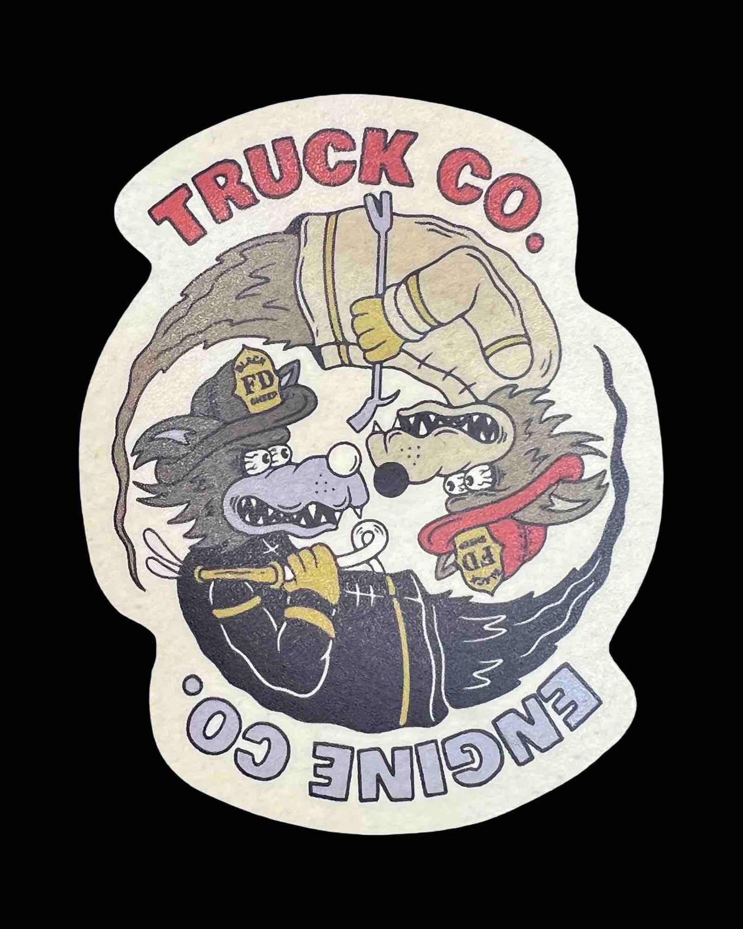 Engine Co. Truck Co. Two Wolves YIN & YANG Sticker