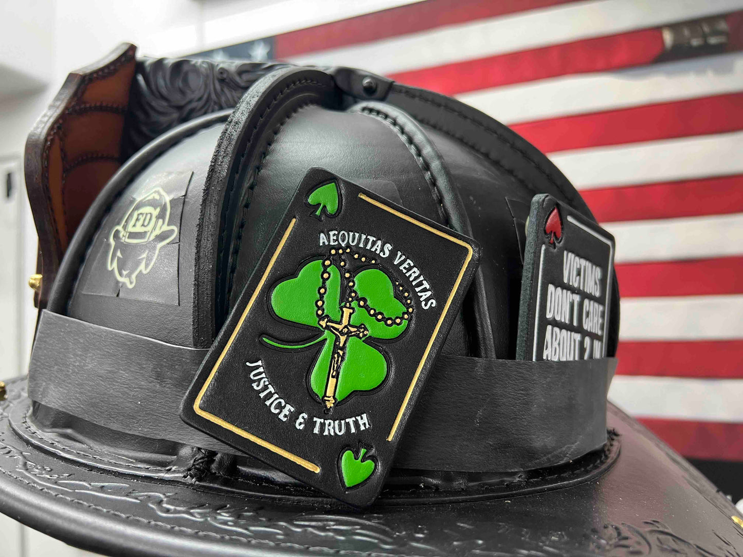 Aequitas Veritas Helmet Card - Black Leather Version