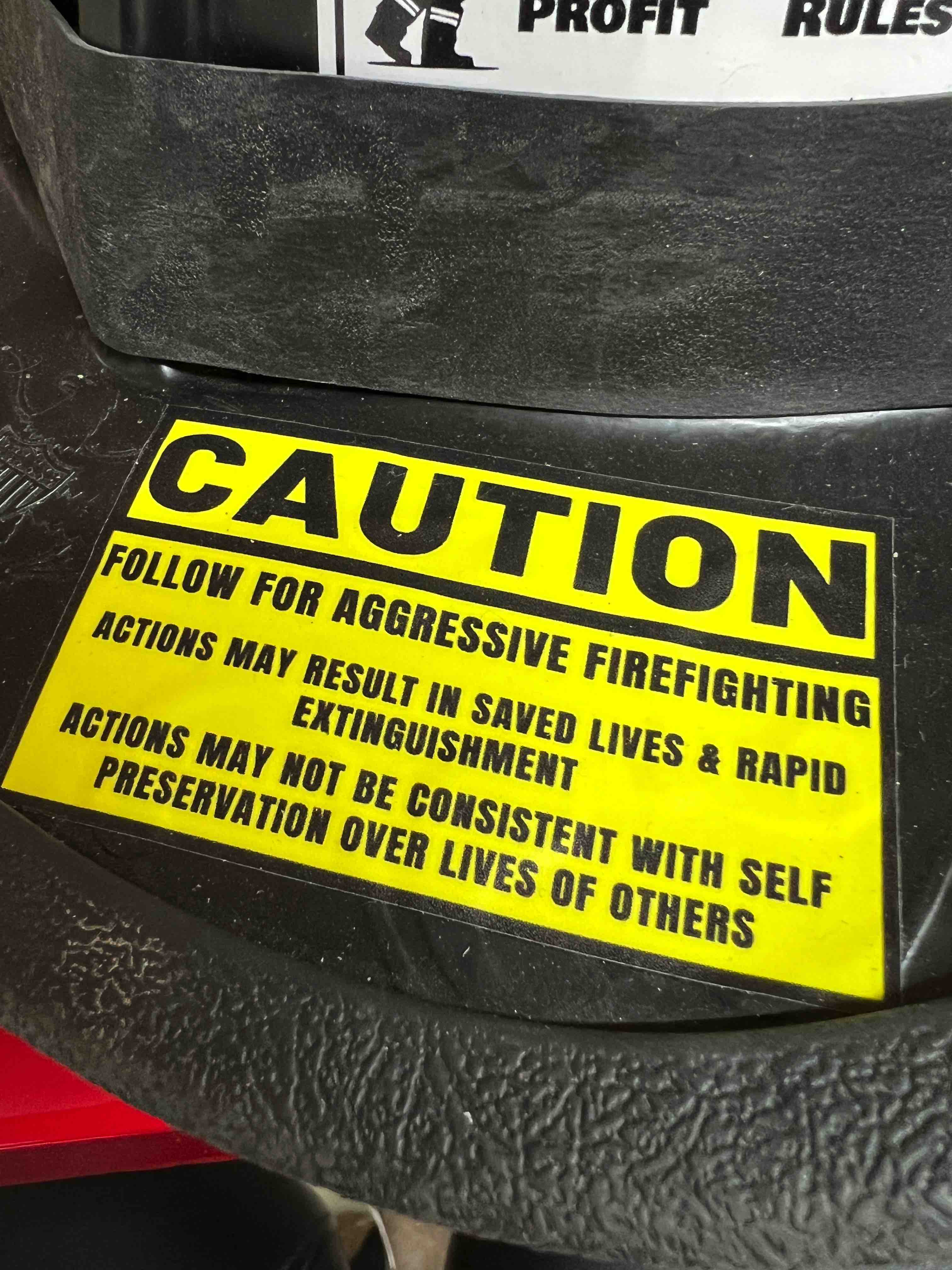 CAUTION Aggressive Firefighting Sticker