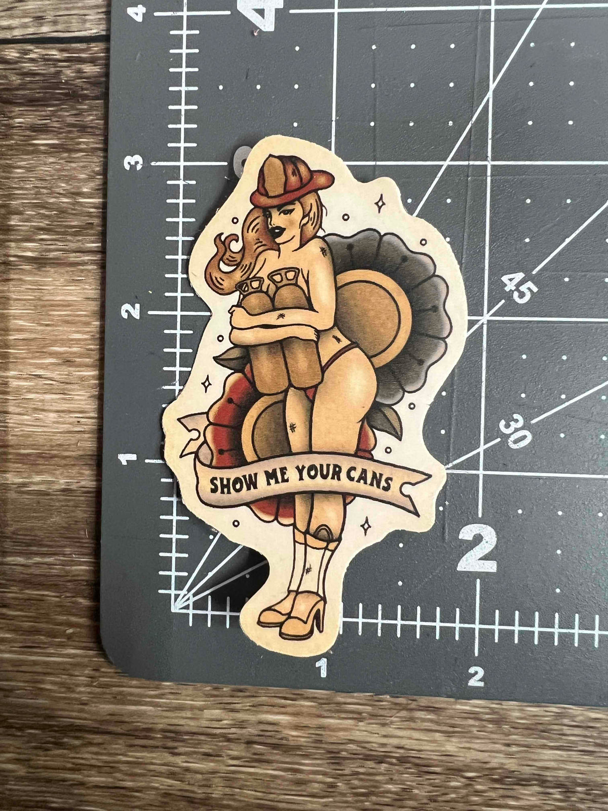 "Show Me Your Cans" Retro Tattoo Style Sticker Triple Pack