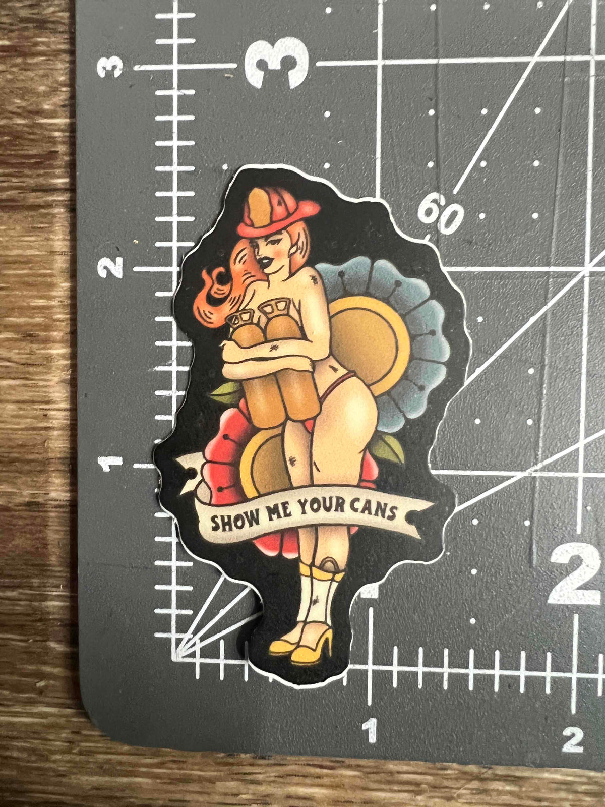"Show Me Your Cans" Retro Tattoo Style Sticker Triple Pack
